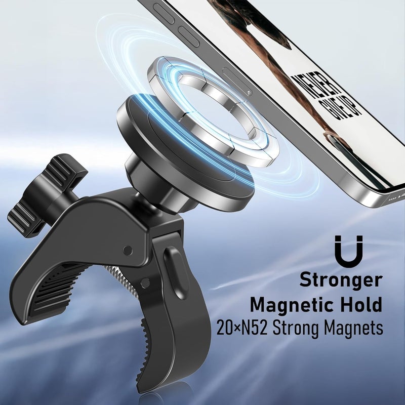 TeQable Magnetic Phone Holder Clamp Mount – 20 x N52 Strong Magnet Mount for Gym, Spin Bike, Treadmill, Stroller, Handlebar, Shopping Cart, Golf Cart – Compatible with Mag-Safe iPhone 12-17 Series - Image 2